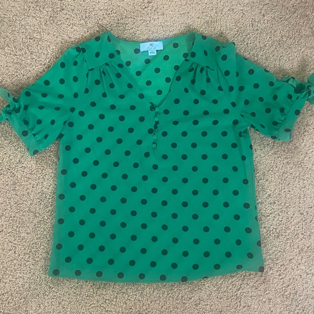 CeCe Green Polka Dot Blouse